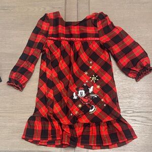 Red, Green, and Black Plaid Christmas Nightgown with Minnie Mouse